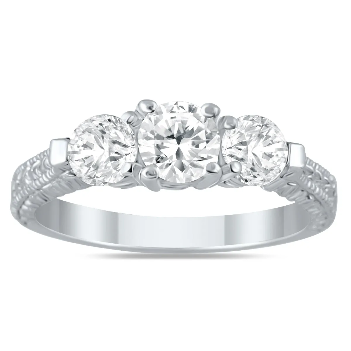 1 1/3 Carat TW Diamond Three Stone Engagement Ring in 14K White Gold