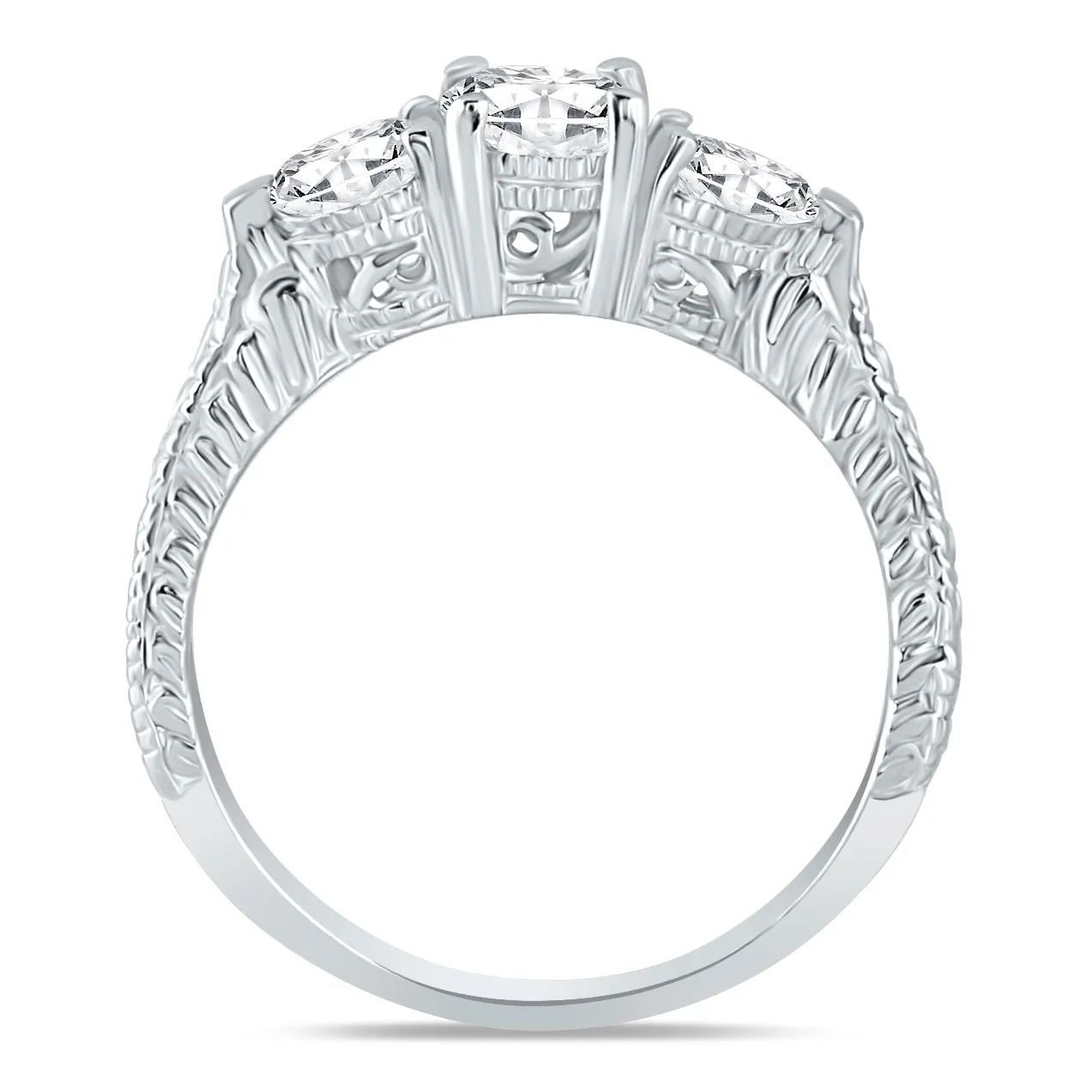 1 1/3 Carat TW Diamond Three Stone Engagement Ring in 14K White Gold