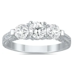 1 1/3 Carat TW Diamond Three Stone Engagement Ring in 14K White Gold