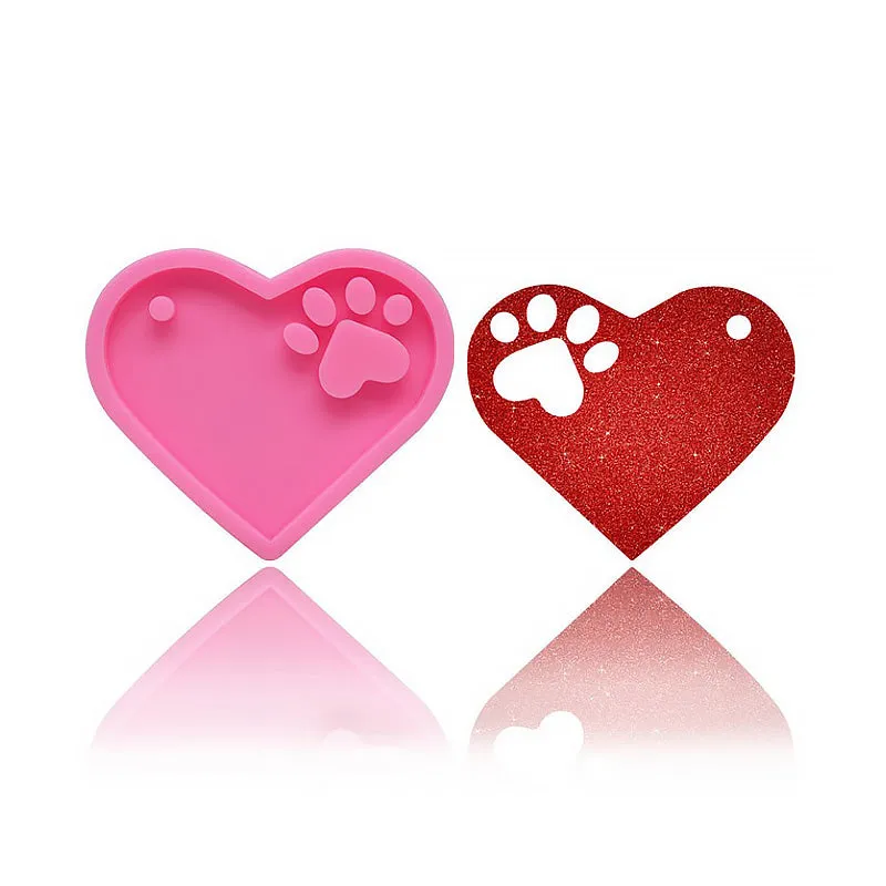 1 piece Cute Silicone Heart Keychain Mold Bear Paw Keychain Mold with a hole 10337