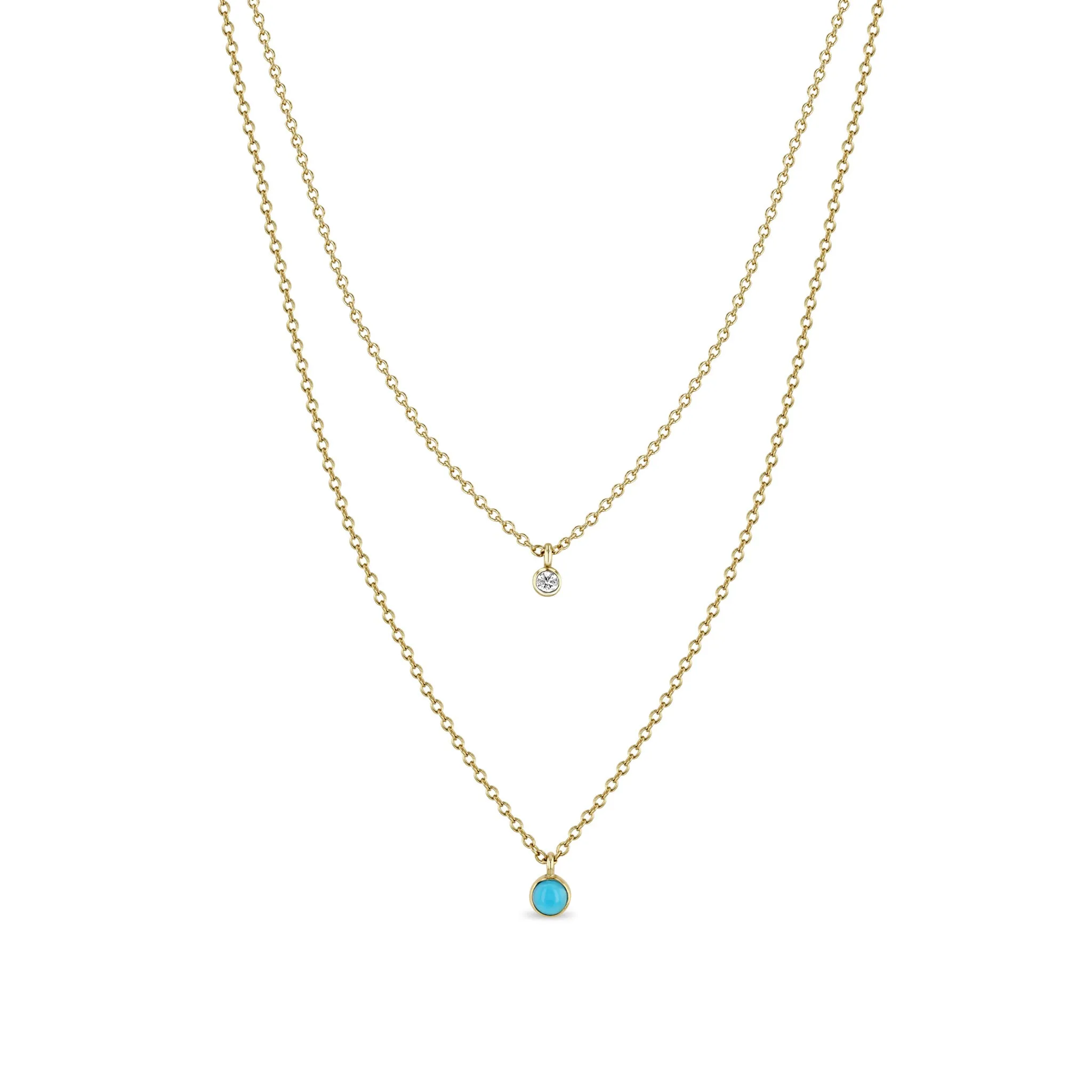 14k Diamond & Turquoise Bezel Layered Chain Necklace