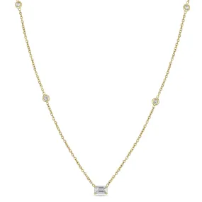 14k Emerald Cut Diamond Necklace with 4 Floating Diamonds