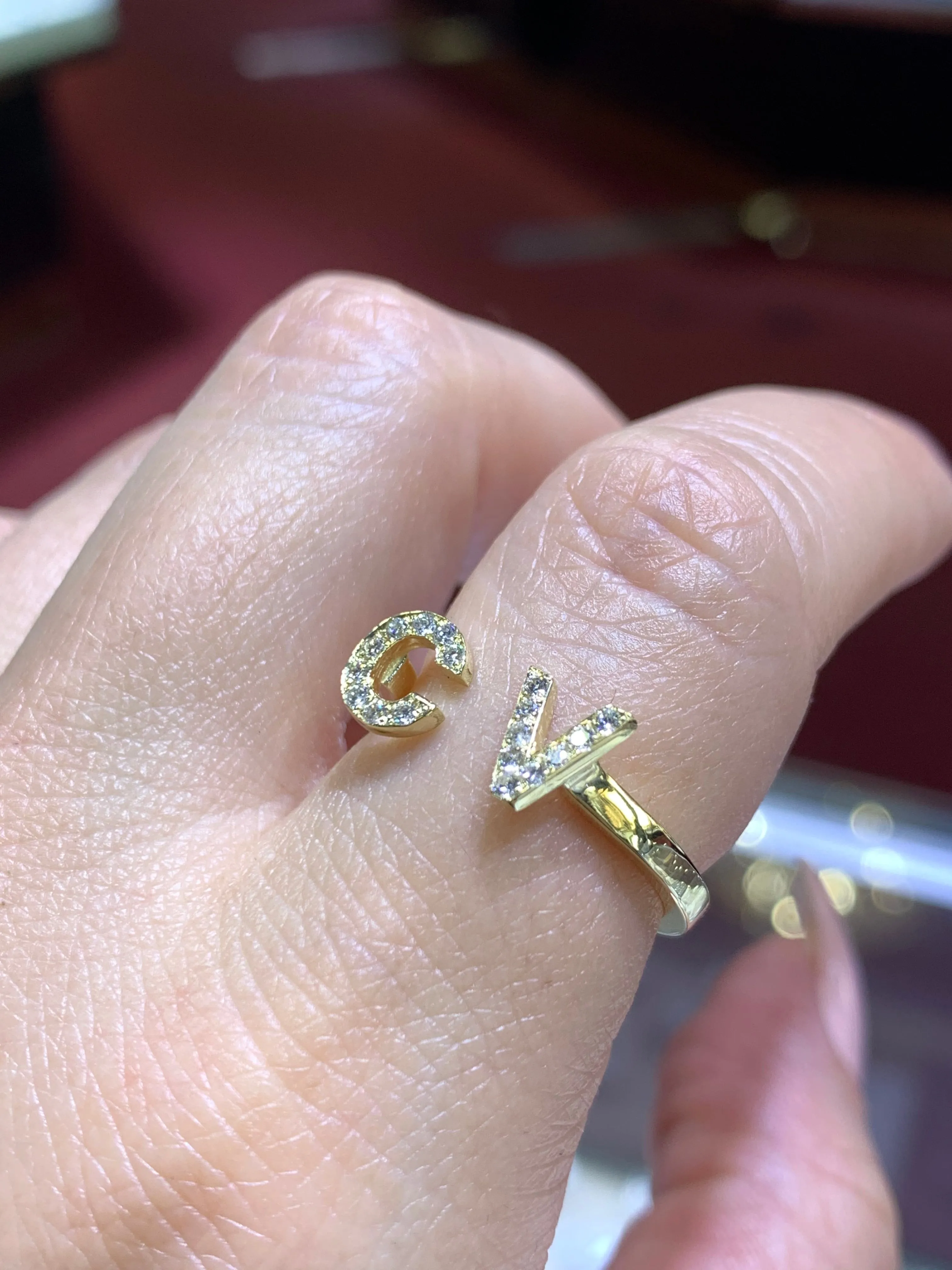 14K Gold Double Initial Diamond Ring