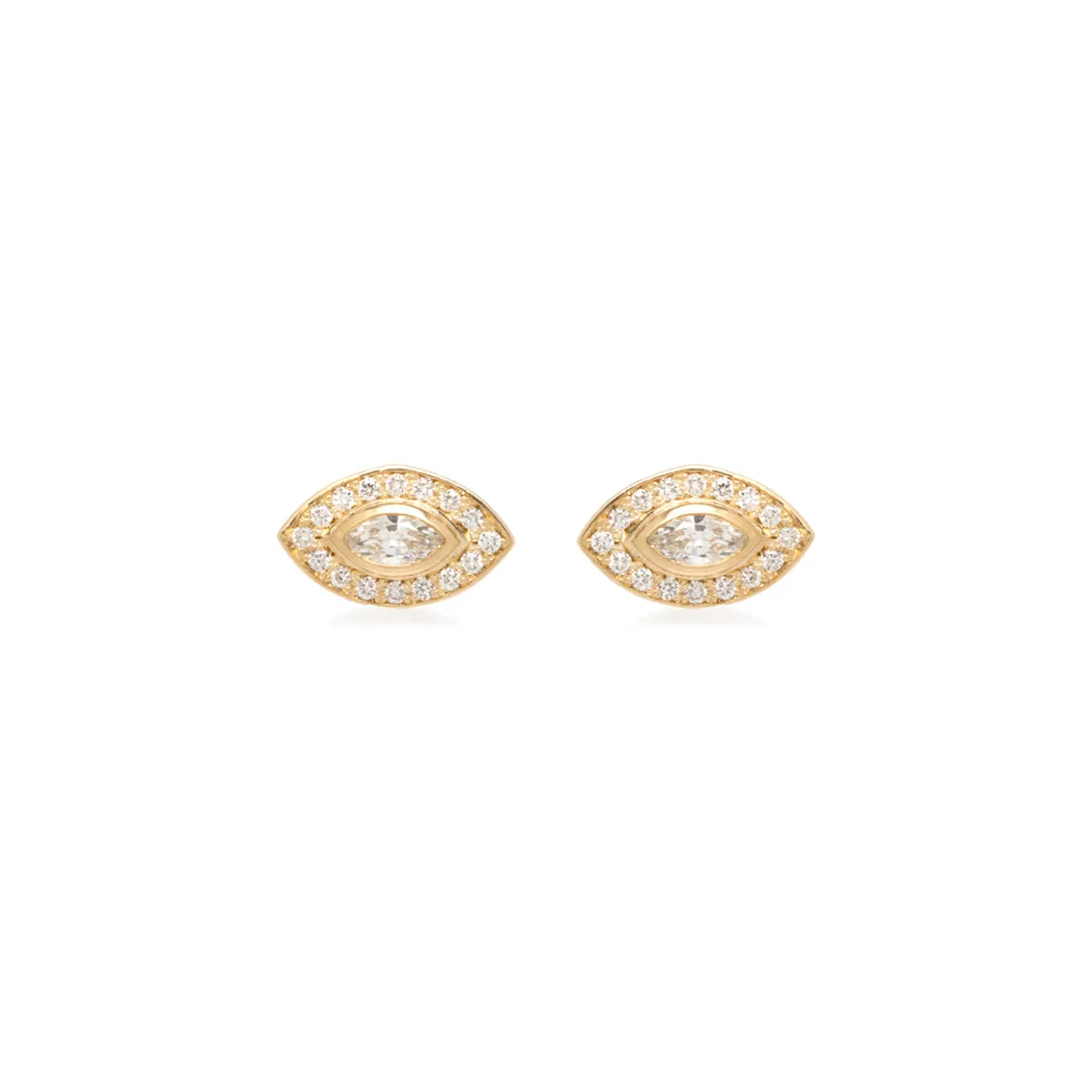 14k Marquise Diamond Pavé Halo Studs