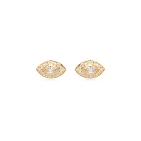 14k Marquise Diamond Pavé Halo Studs