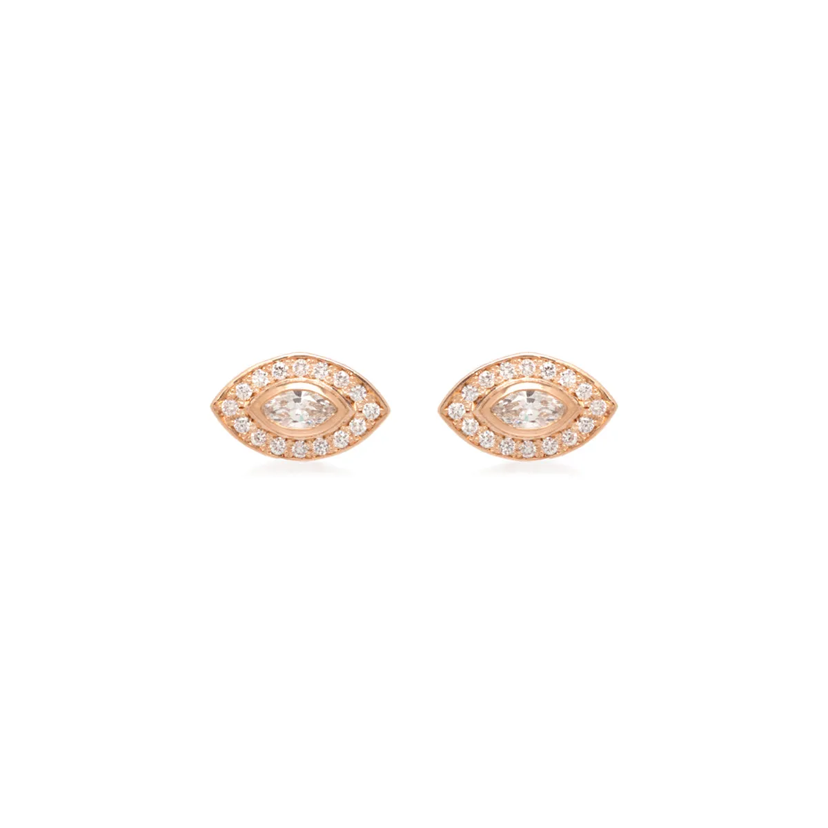 14k Marquise Diamond Pavé Halo Studs