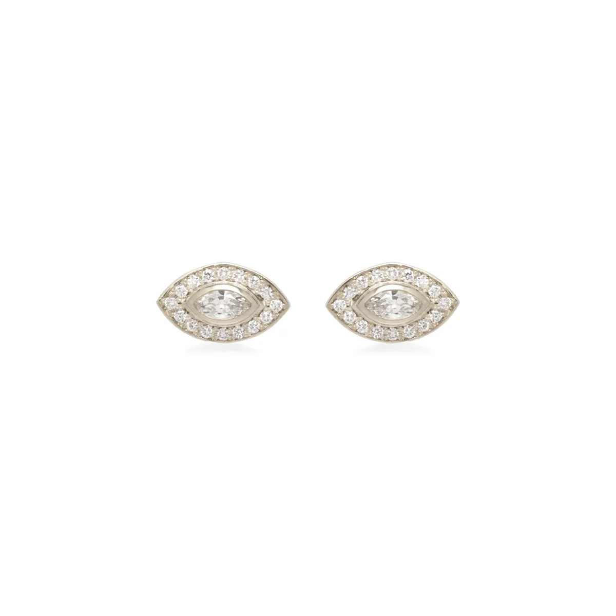 14k Marquise Diamond Pavé Halo Studs