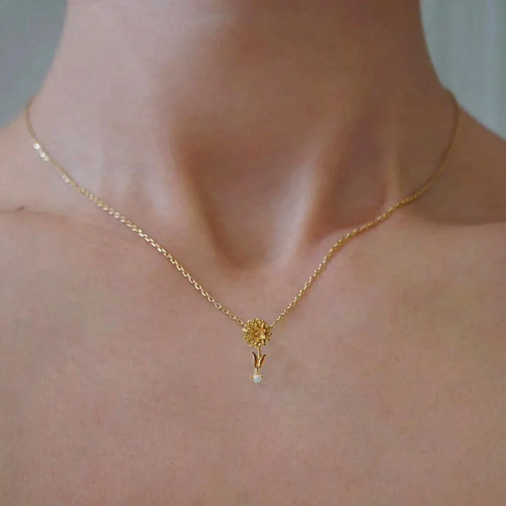 14K October Marigold Birth Flower Necklace