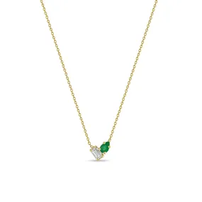 14k Pear Emerald & Emerald Cut Diamond Necklace