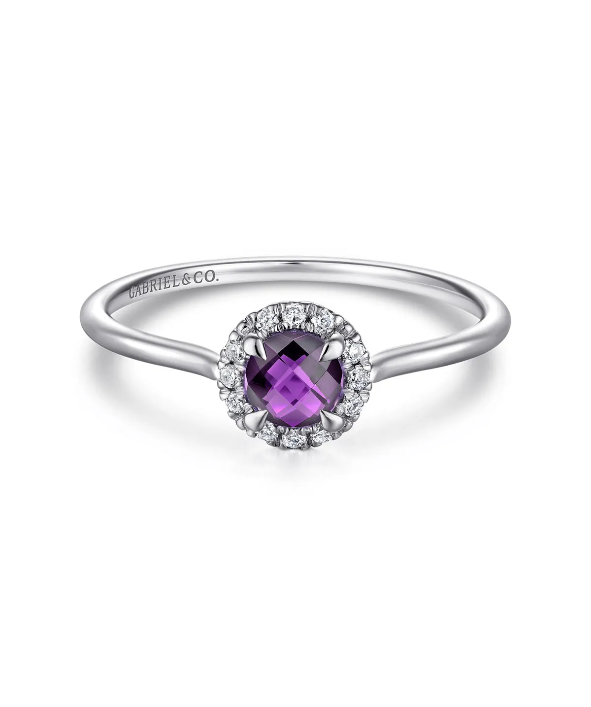 14K White Gold Amethyst Diamond Halo Promise Ring