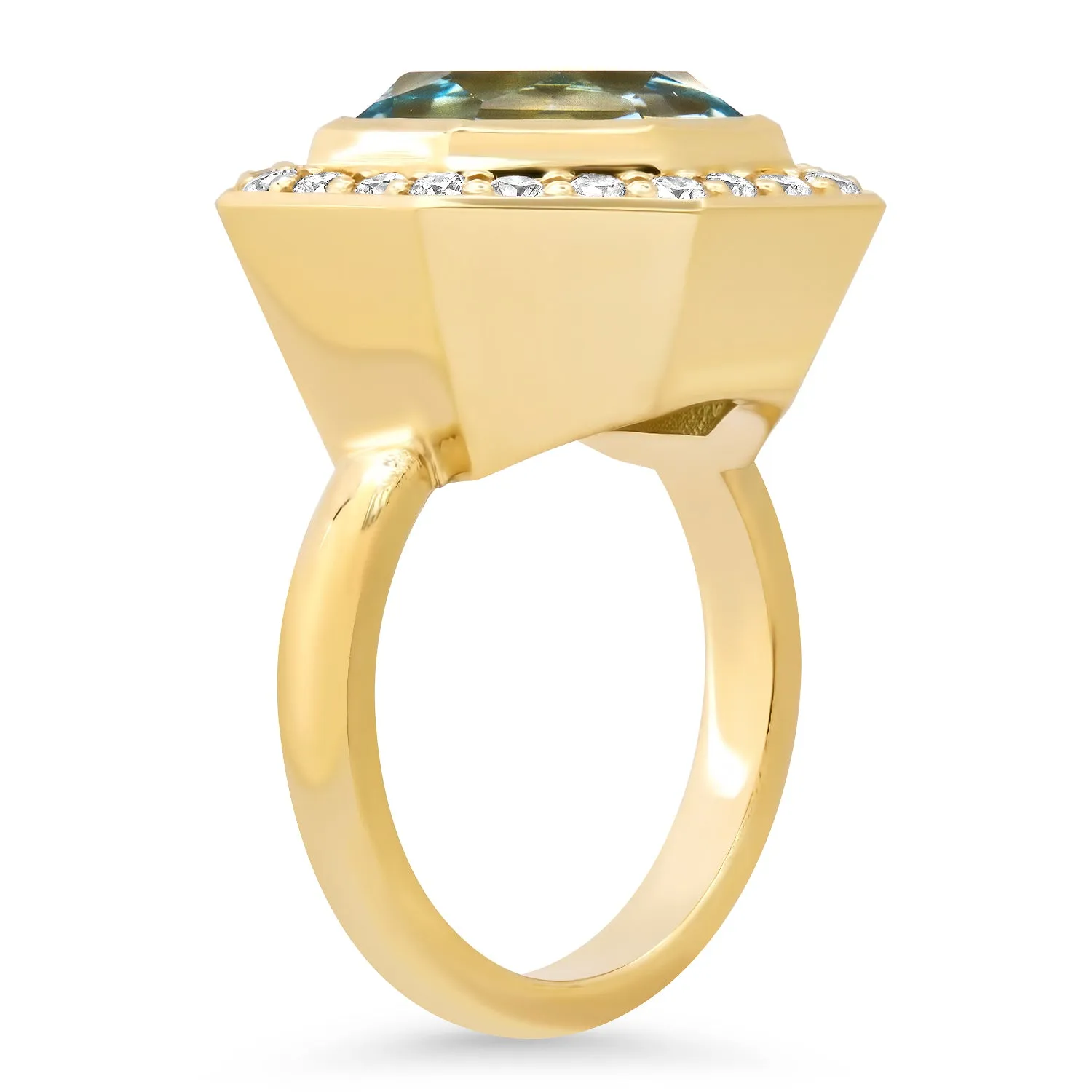 14K YG Sky Blue Topaz and Diamond Bia Ring