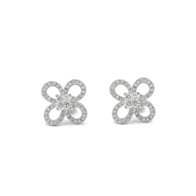 18K White Gold Invisible Diamond Cluster Earrings, Ladies Flower Shaped Diamond Halo Stud Earrings