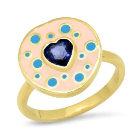 18K YG Fontaine Sapphire Heart Enamel Ring