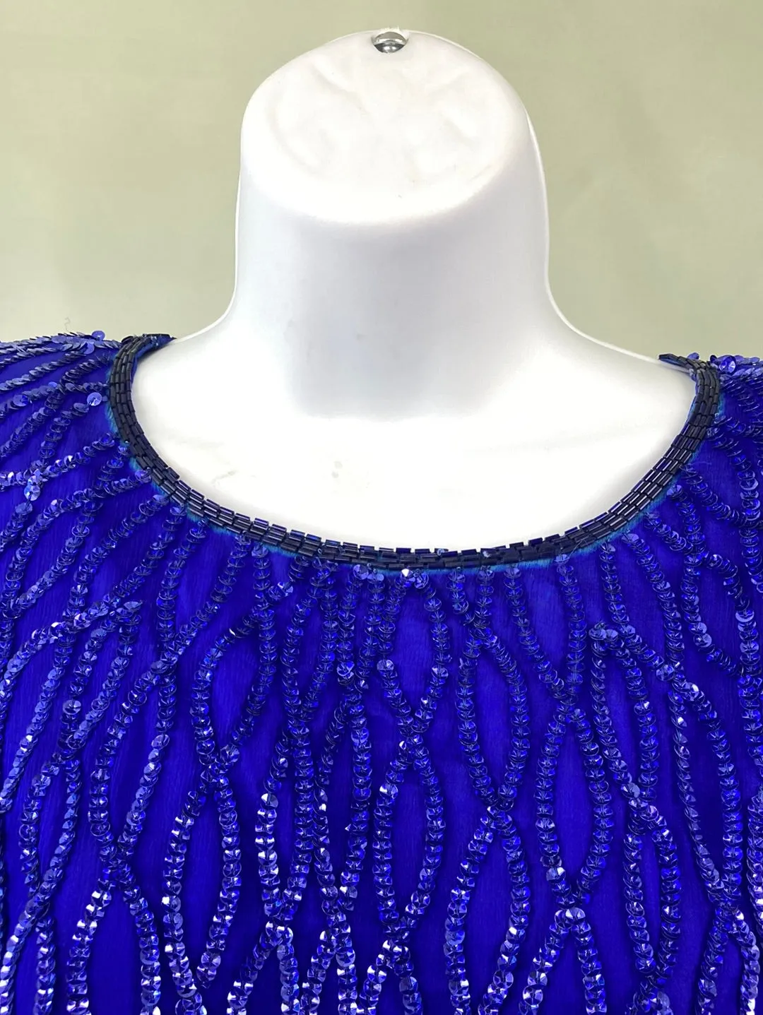 1980's Blue Silk Sequin Laurence Kazar Vintage Top Women's Size PXL