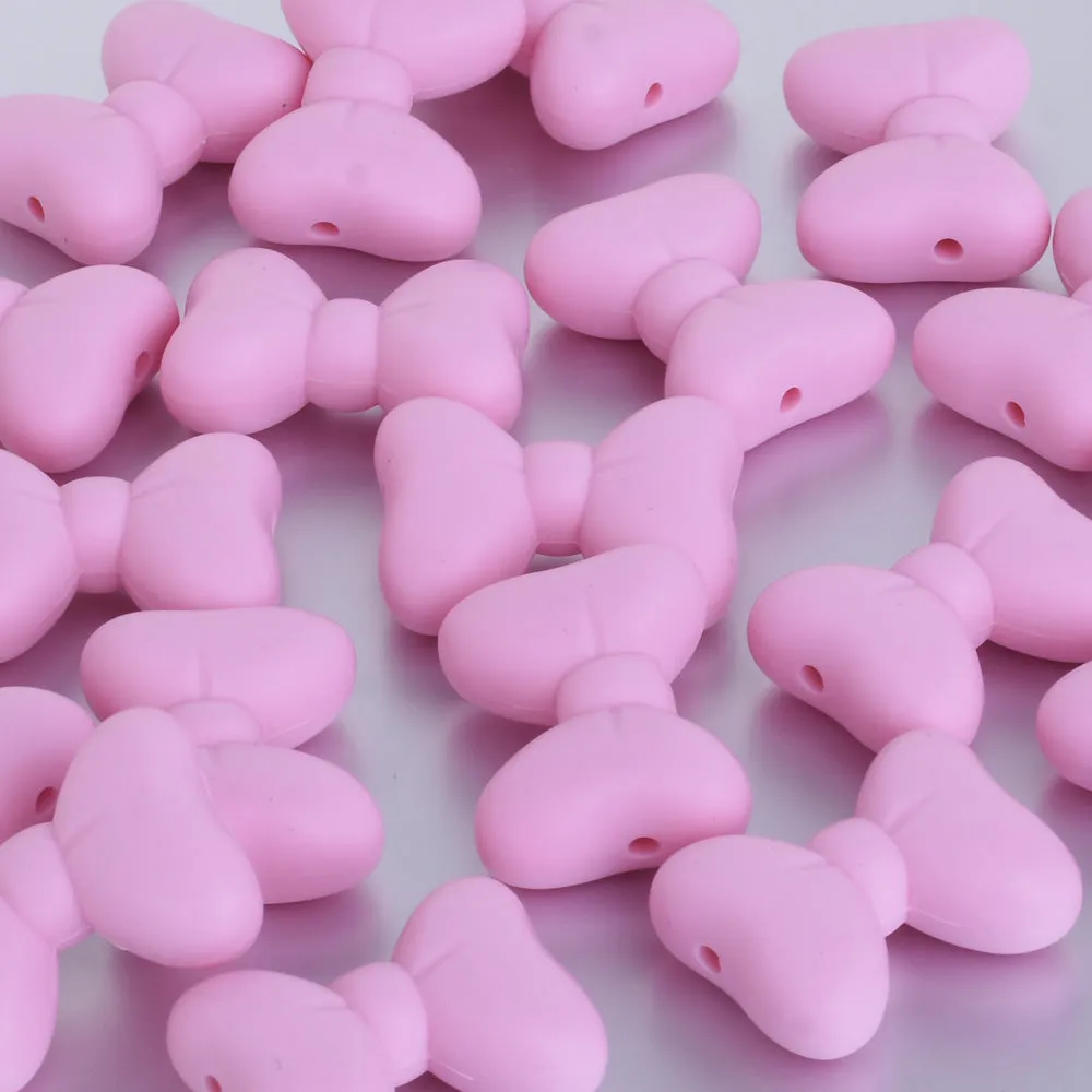 28.5*21*10.5mm Cute silicone bow beads 100% FDA food grade bead Chew Jewelry Beads DIY Teething Beads pink 10pcs