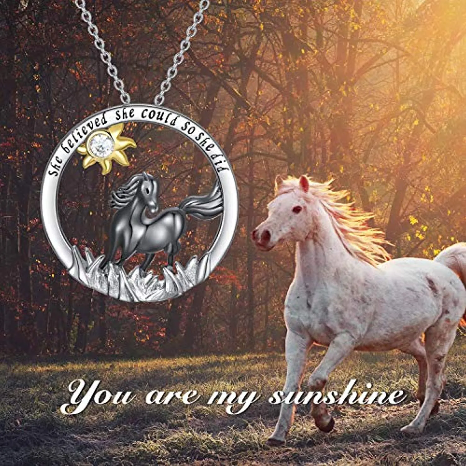 925 Sterling Silver Black Horse Necklace for Women Girls Friends