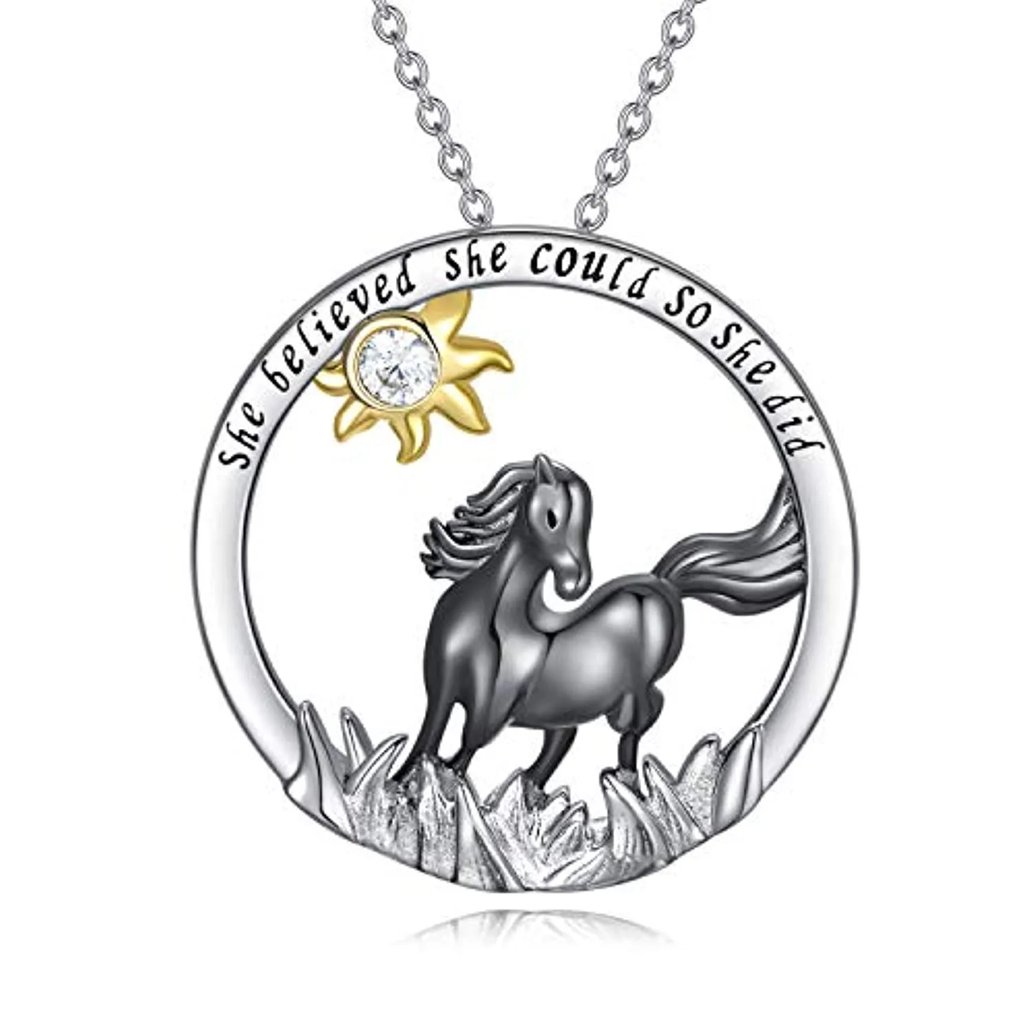 925 Sterling Silver Black Horse Necklace for Women Girls Friends