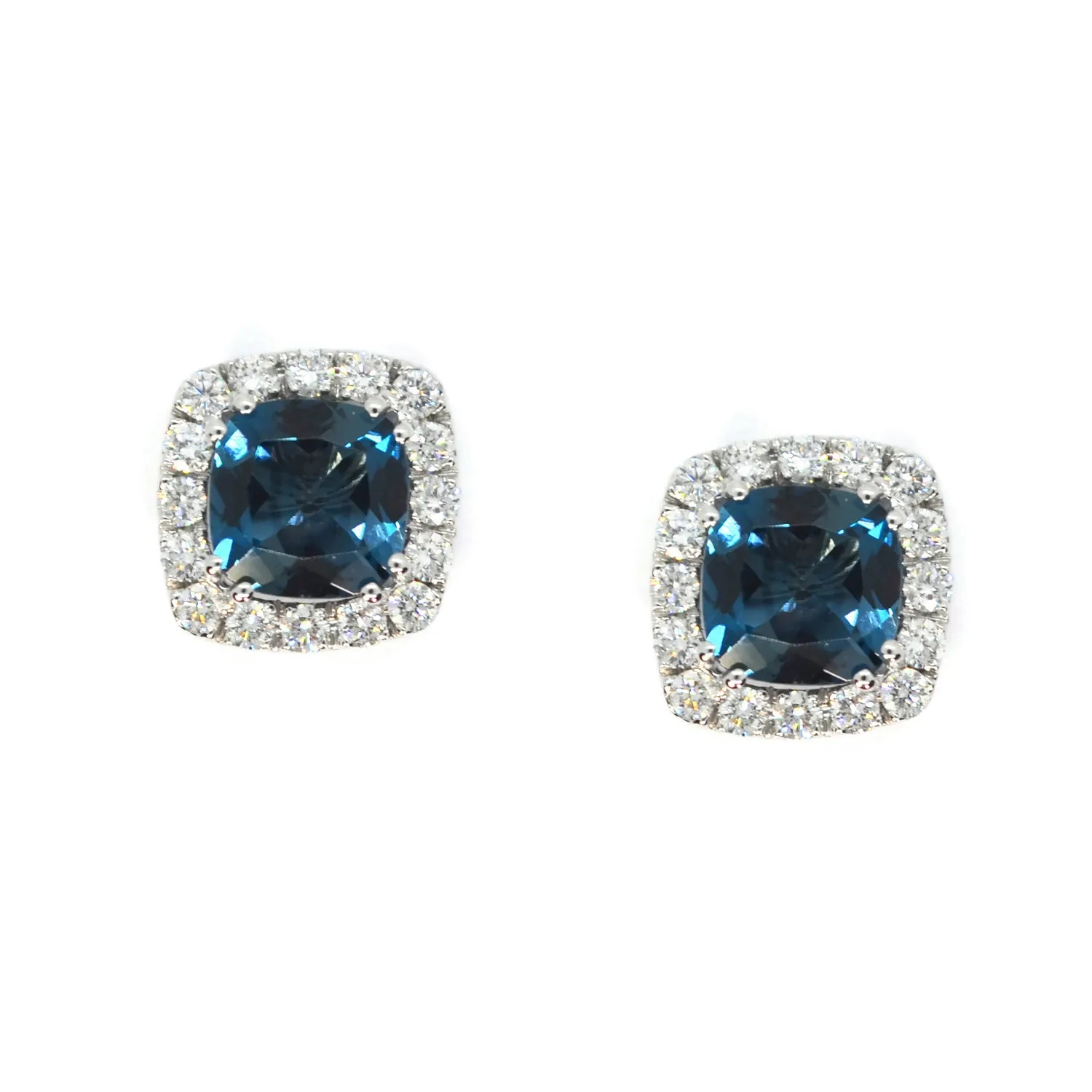 A & Furst - Dynamite - Stud Earrings with London Blue Topaz and Diamonds, 18k White Gold