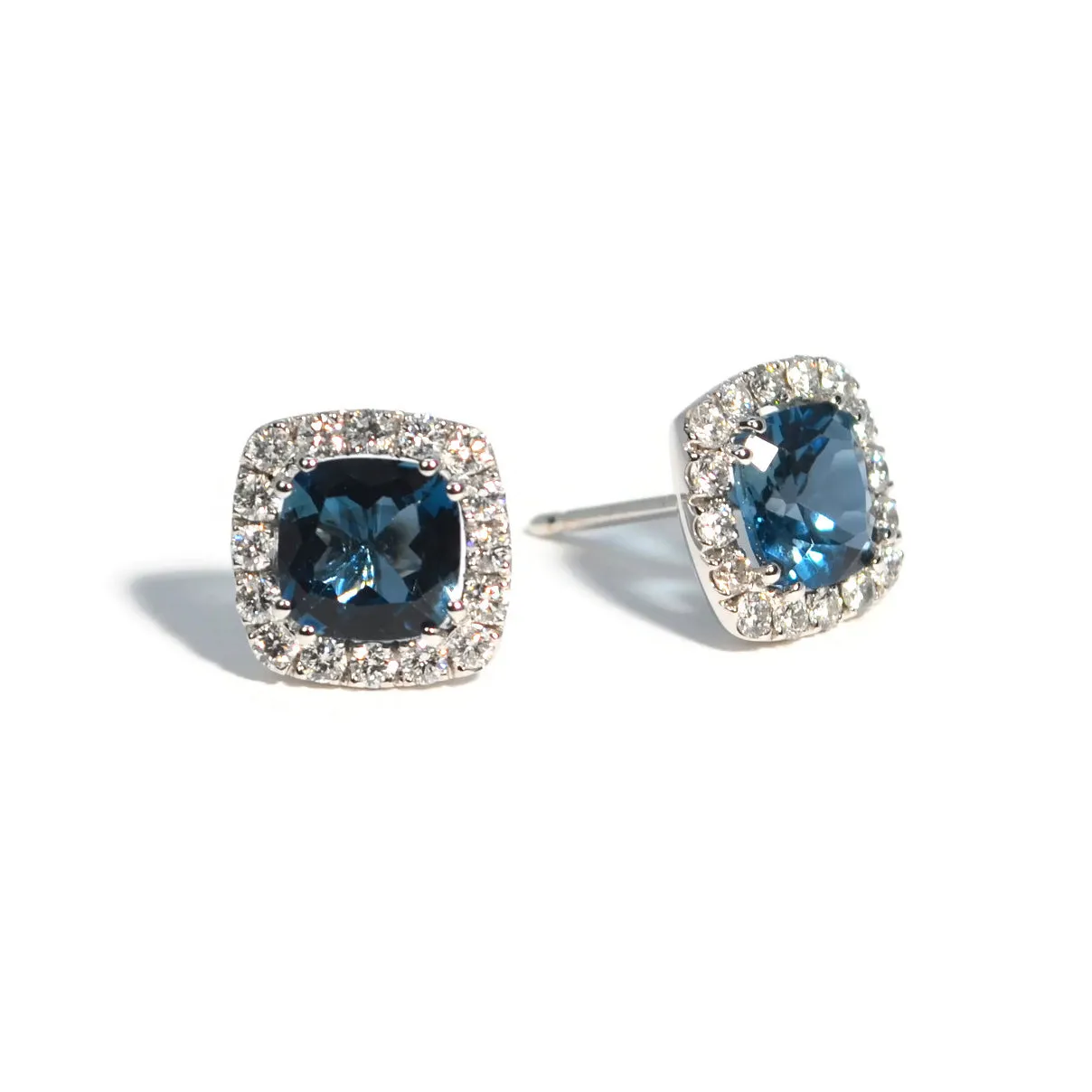 A & Furst - Dynamite - Stud Earrings with London Blue Topaz and Diamonds, 18k White Gold