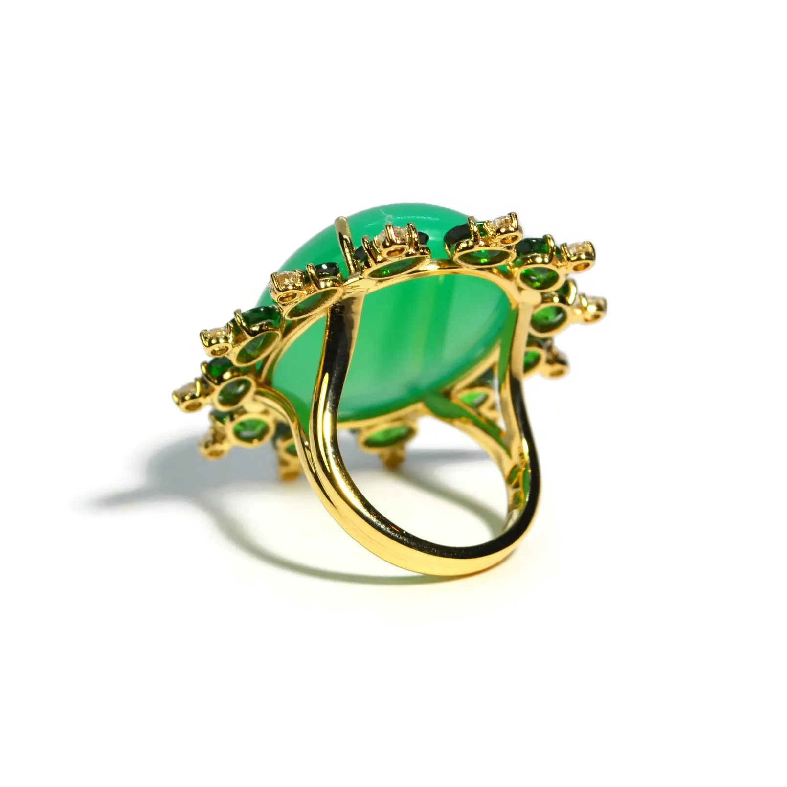 A & Furst - Sole - Cocktail Ring with Natural Chrysoprase, Tsavorite Garnet and Diamonds, 18k Yellow Gold