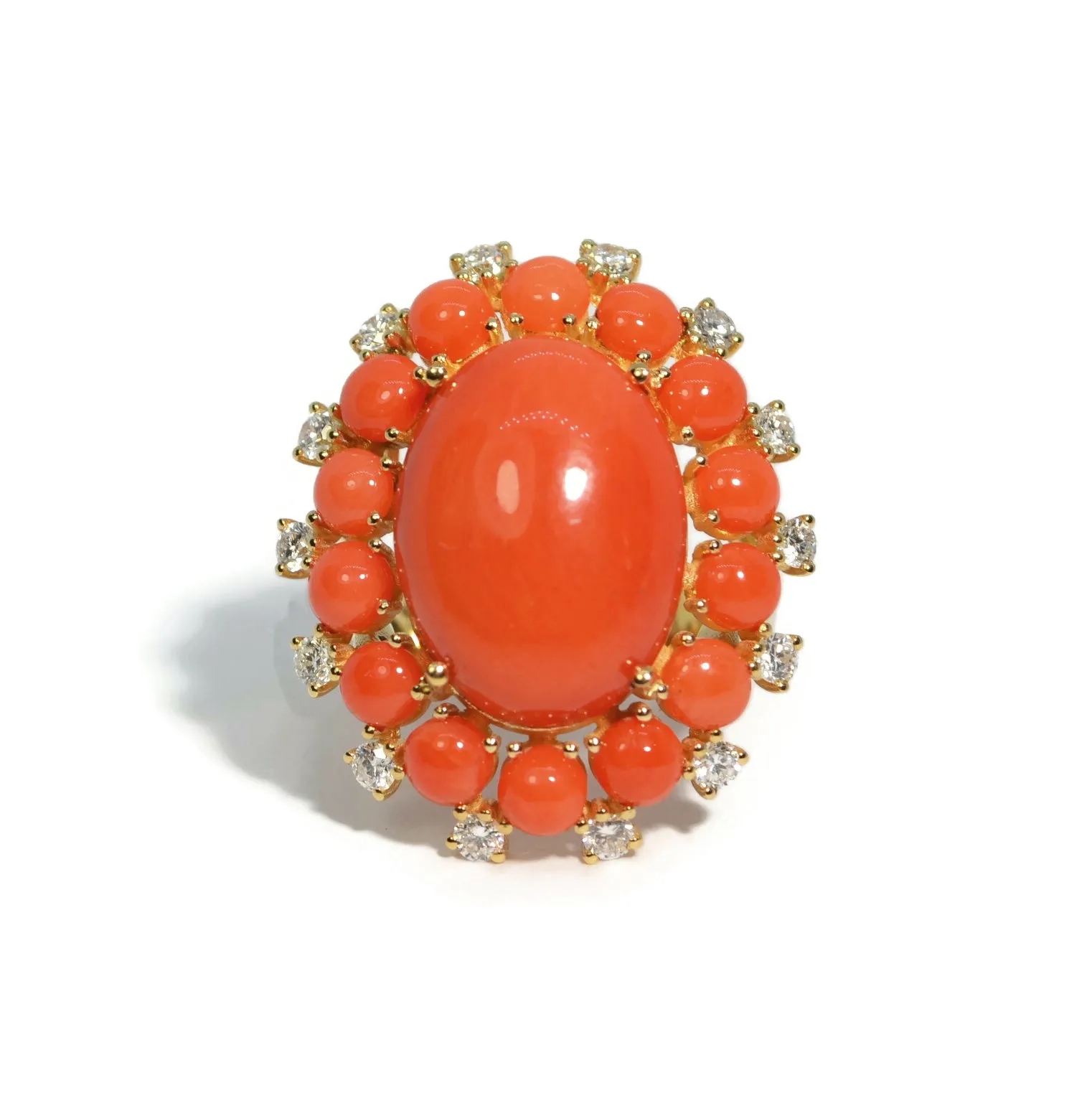 A & Furst - Sole - Cocktail Ring with Natural Mediterranean Red Coral and Diamonds, 18k Yellow Gold