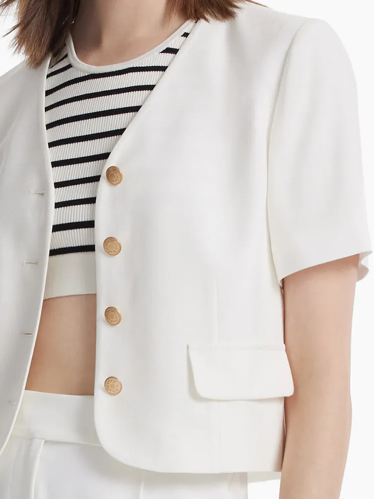 Acetate Single-Breasted Women Crop Blazer