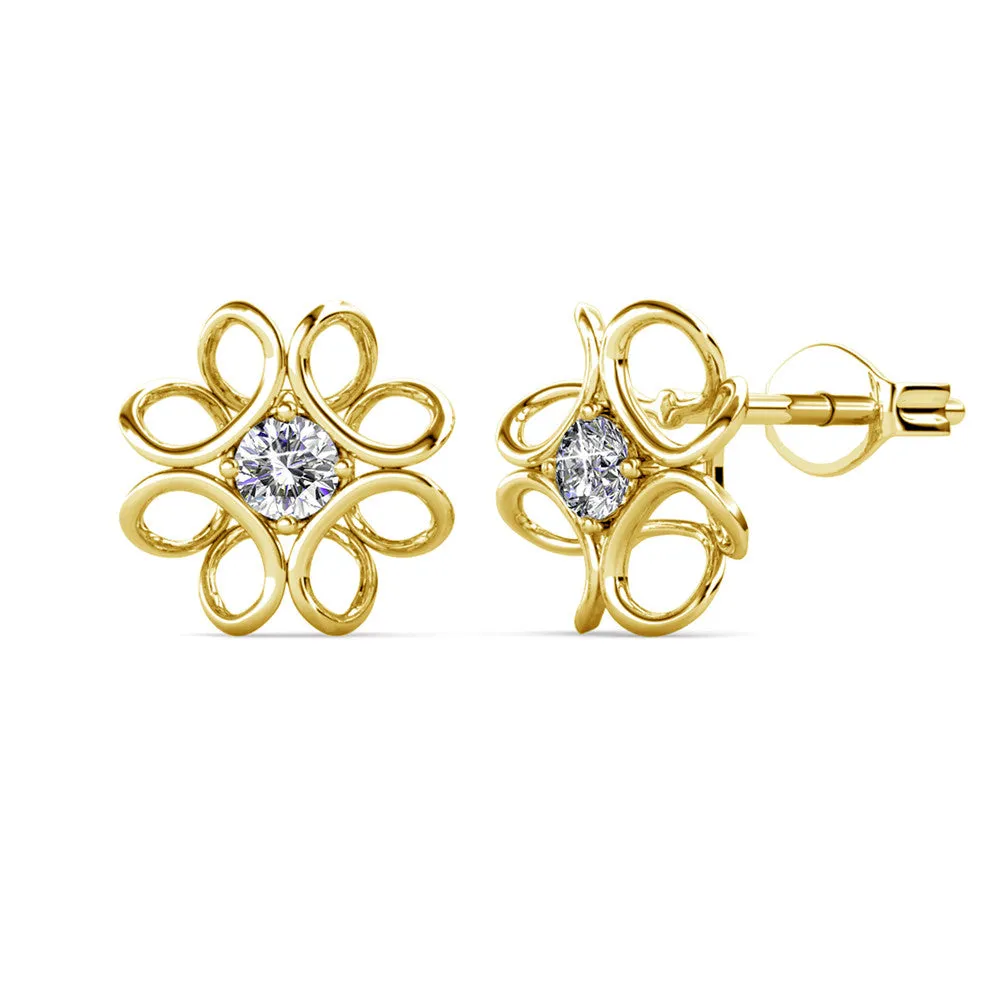 Alexis 18k White Gold Plated Flower Stud Earrings with Swarovski Crystals