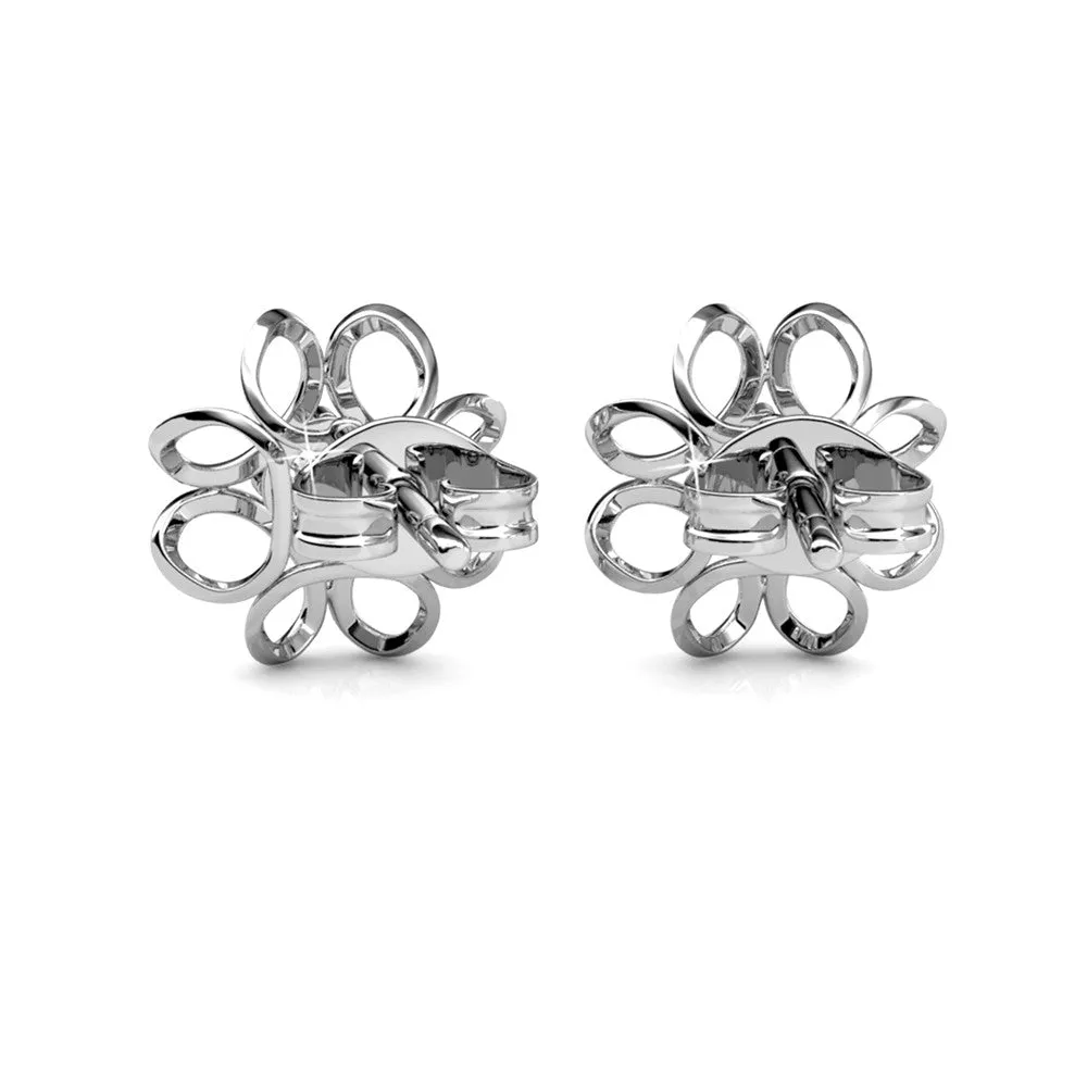 Alexis 18k White Gold Plated Flower Stud Earrings with Swarovski Crystals