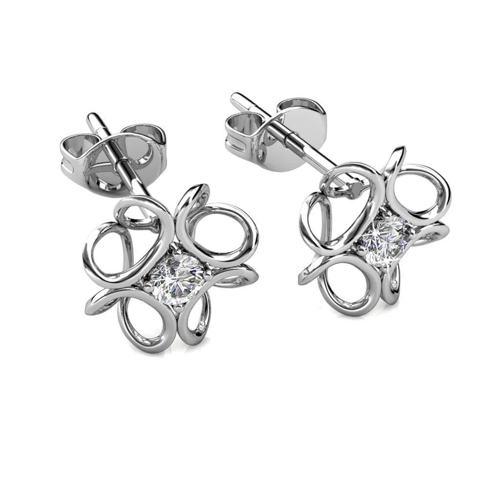 Alexis 18k White Gold Plated Flower Stud Earrings with Swarovski Crystals