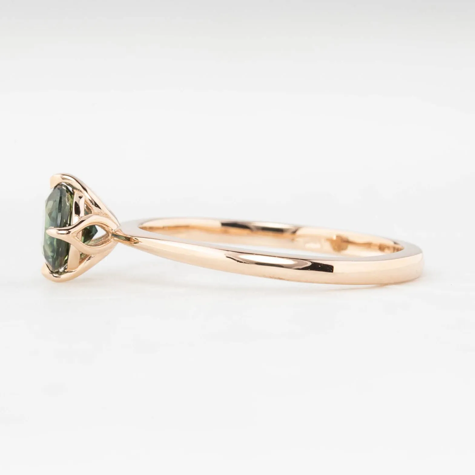 Alice Ring 0.73ct Peacock Green Queensland Sapphire Ring, 14k Rose Gold (One of a kind)