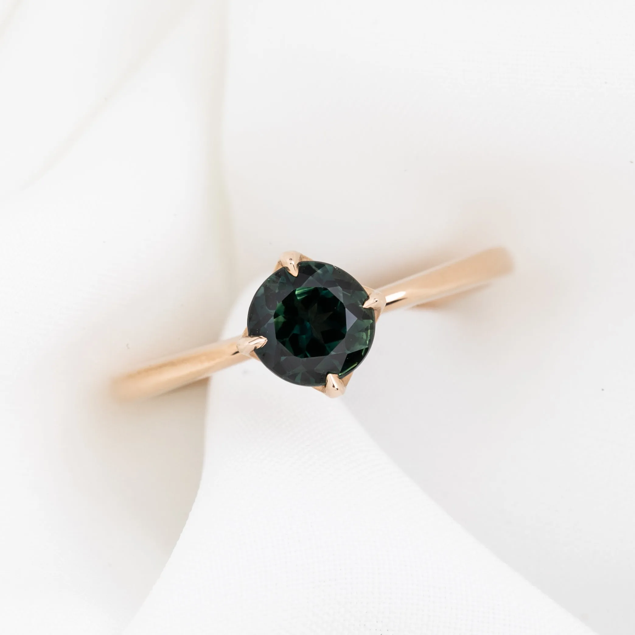 Alice Ring 0.73ct Peacock Green Queensland Sapphire Ring, 14k Rose Gold (One of a kind)