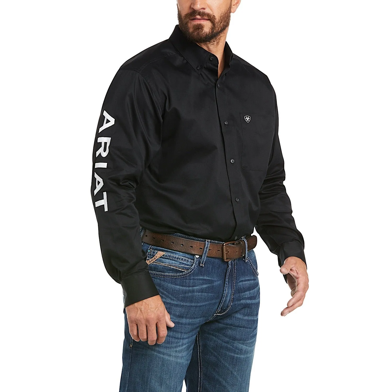 Ariat Mens Logo Twill Classic Fit Shirt Black/White