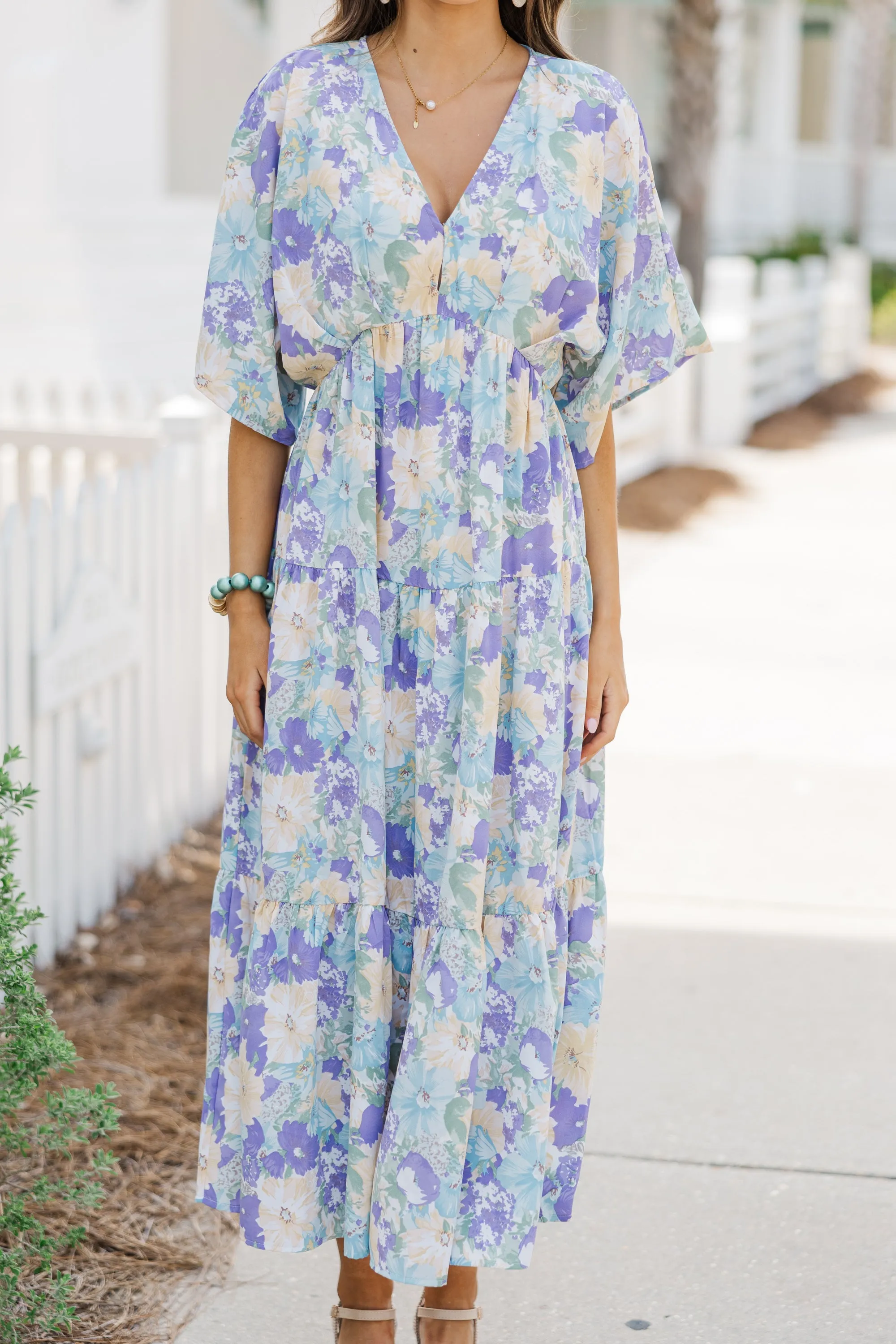 At This Time Lavender Purple Floral Midi Dress