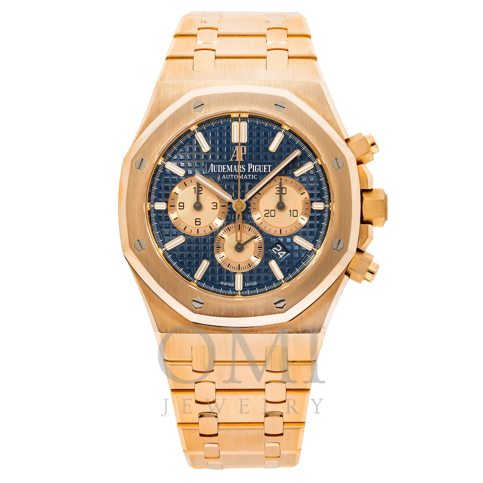 AUDEMARS PIGUET ROYAL OAK CHRONOGRAPH 26331OR 41MM BLACK DIAL WITH ROSE GOLD BRACELET.