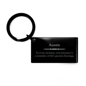 Auntie Thank You Gifts, Your presence is a reminder of life's greatest, Appreciation Blessing Birthday Keychain for Auntie