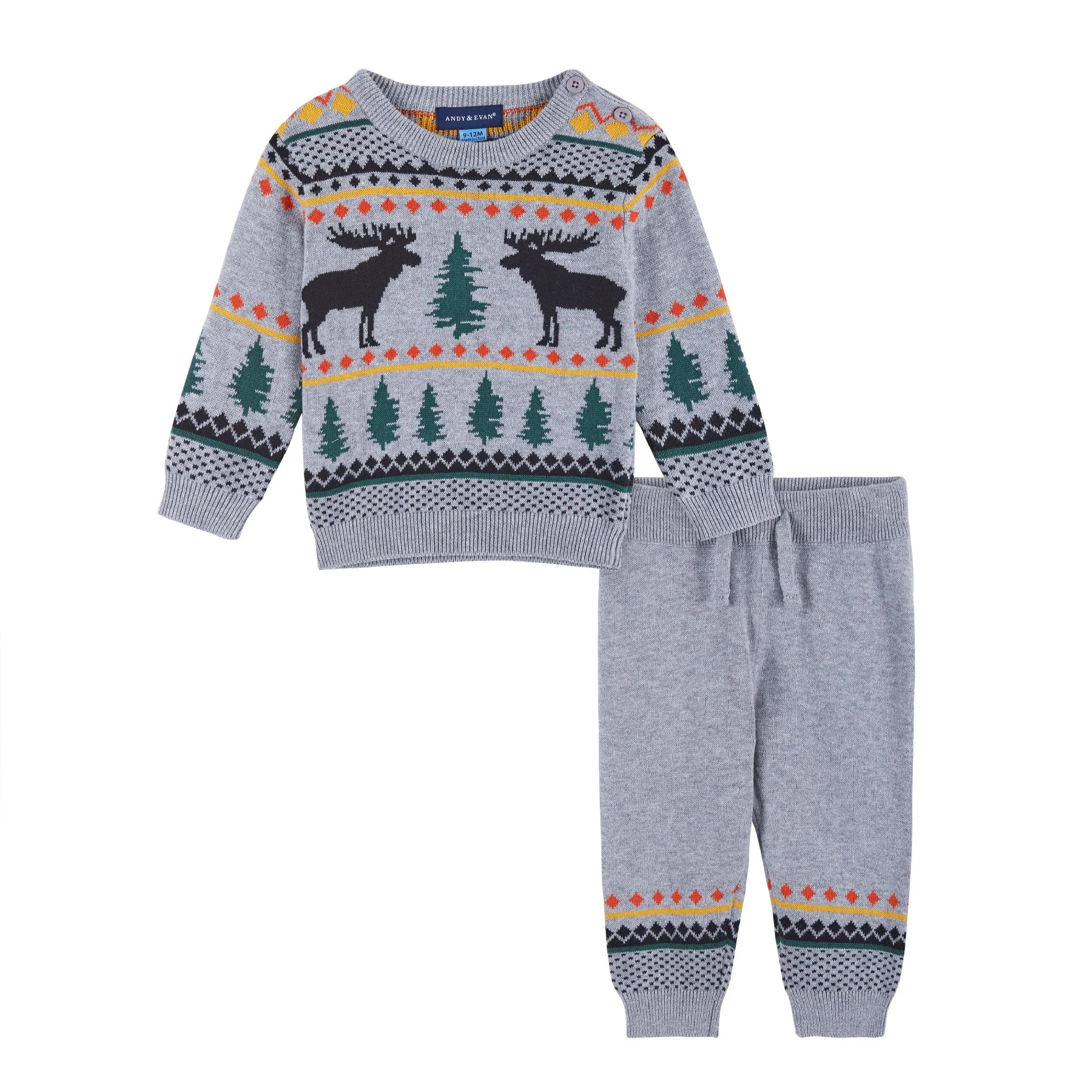 Baby Boy Winter Lodging Moose Sweater Set