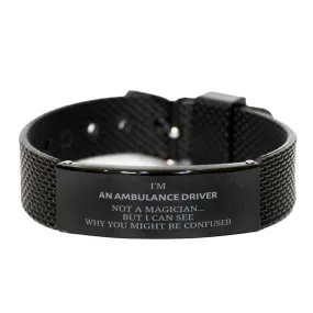 Badass Ambulance Driver Gifts, I'm Ambulance Driver not a magician, Sarcastic Black Shark Mesh Bracelet for Ambulance Driver Birthday Christmas for  Men, Women, Friends, Coworkers