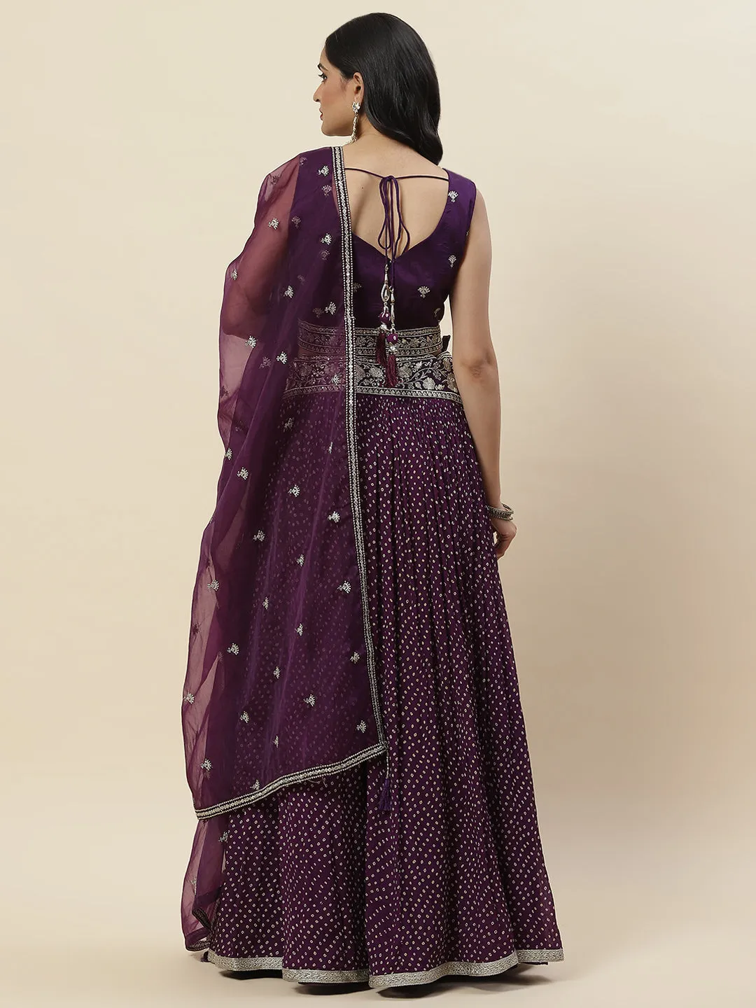 Bandhani Printed Georgette Choli With Lehenga & Dupatta