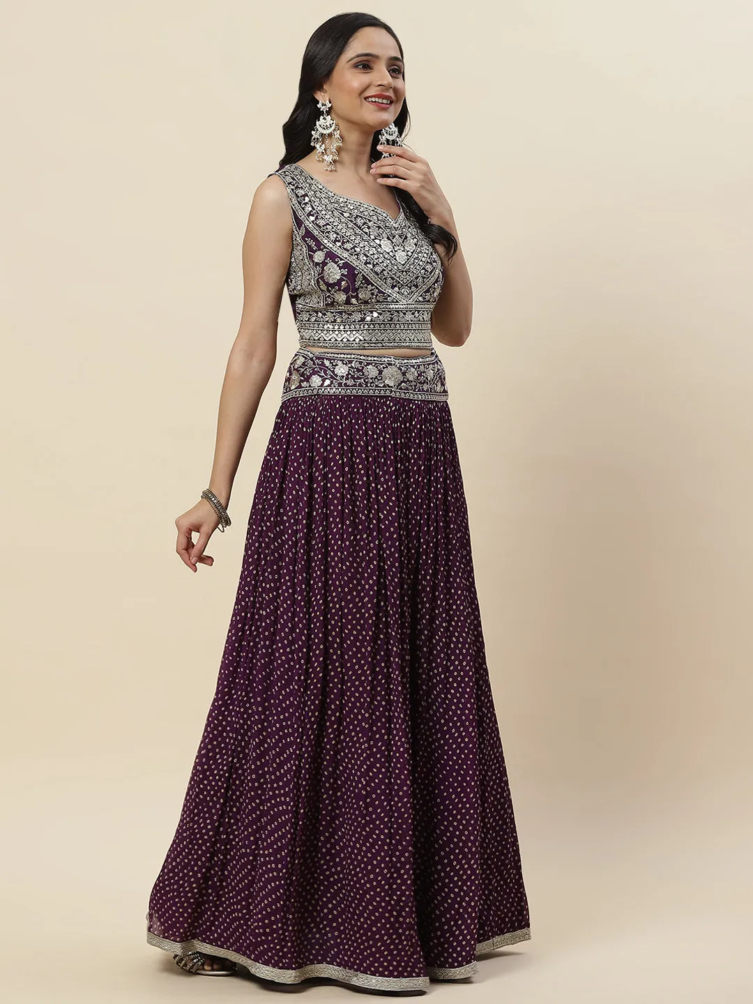 Bandhani Printed Georgette Choli With Lehenga & Dupatta