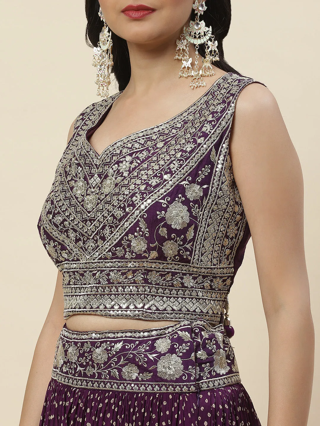 Bandhani Printed Georgette Choli With Lehenga & Dupatta