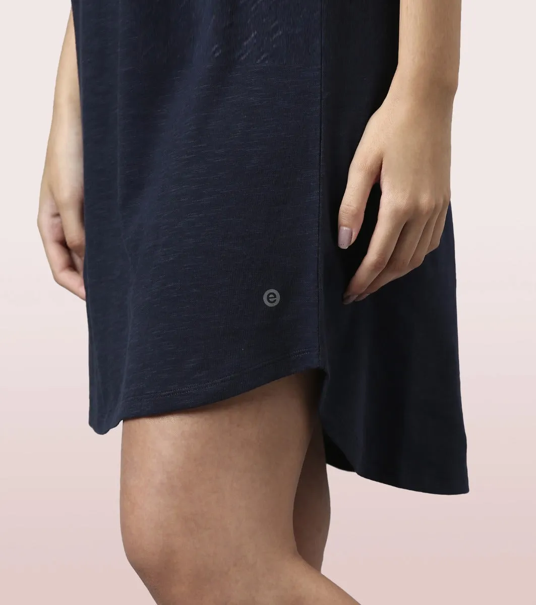 Basic Dress | Cotton Slounge Mini Dress With Chest Graphic