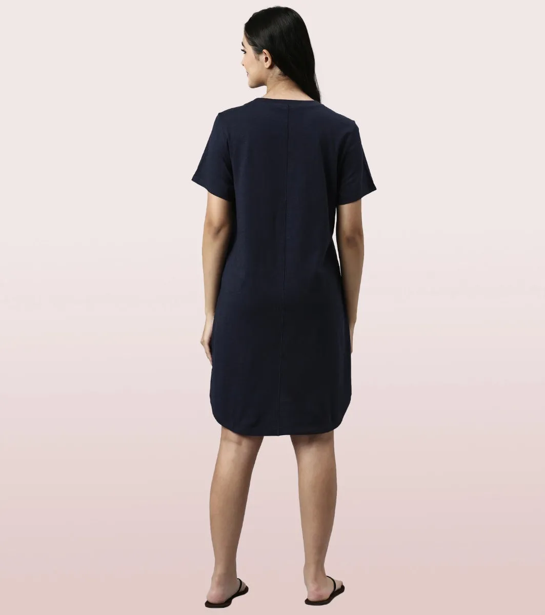 Basic Dress | Cotton Slounge Mini Dress With Chest Graphic