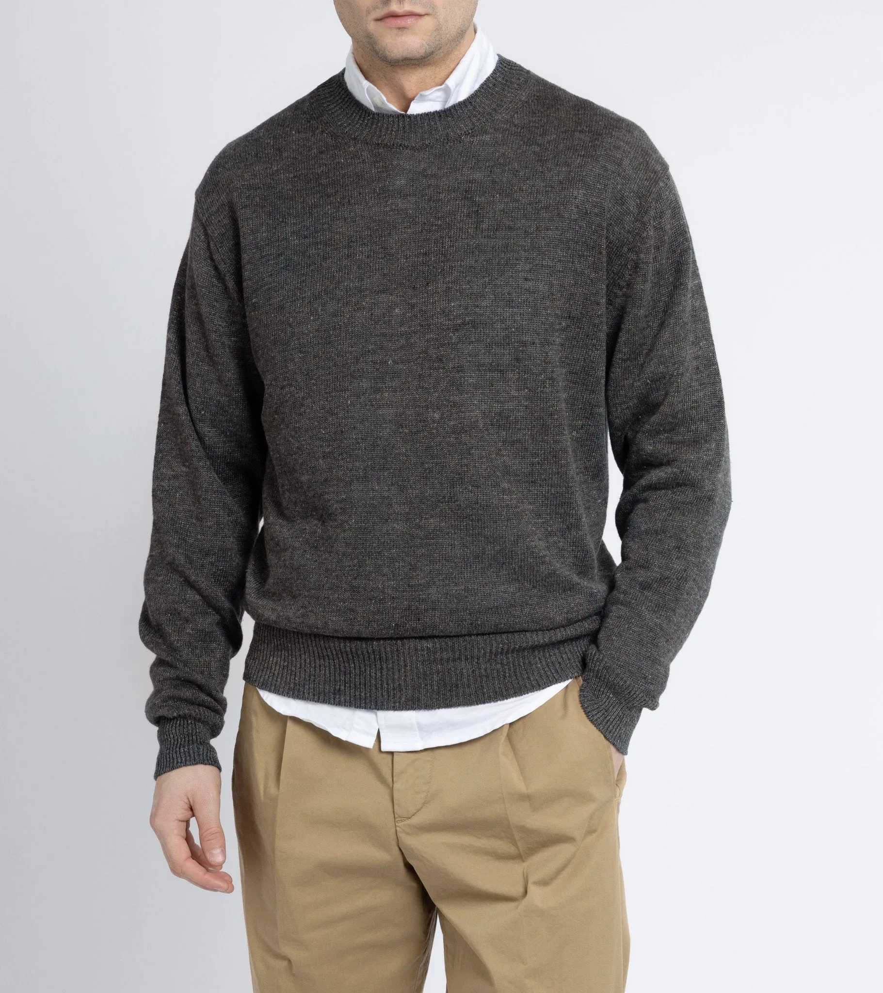 Batoner Washed Linen Crew Neck Sweater: Charcoal