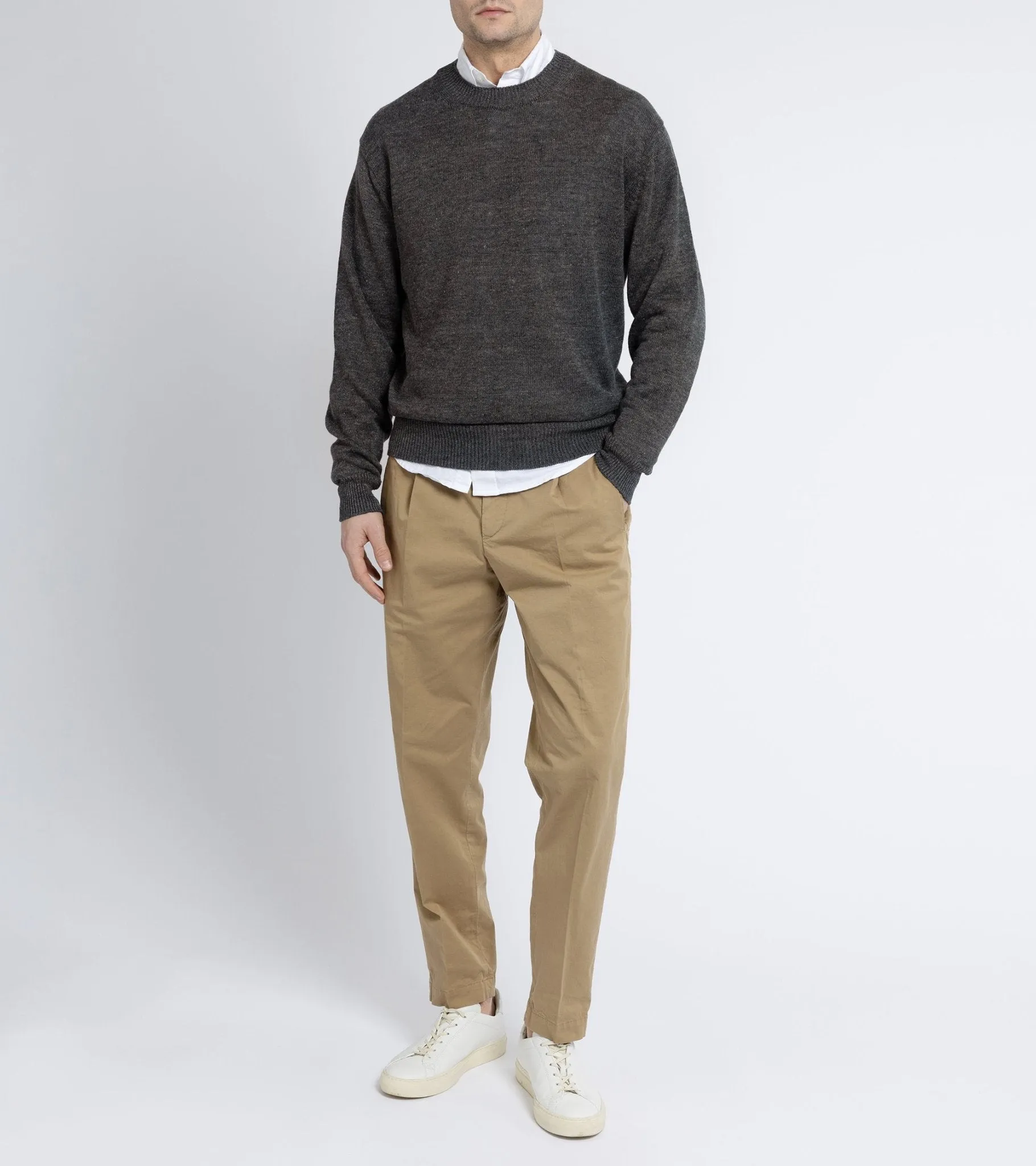 Batoner Washed Linen Crew Neck Sweater: Charcoal