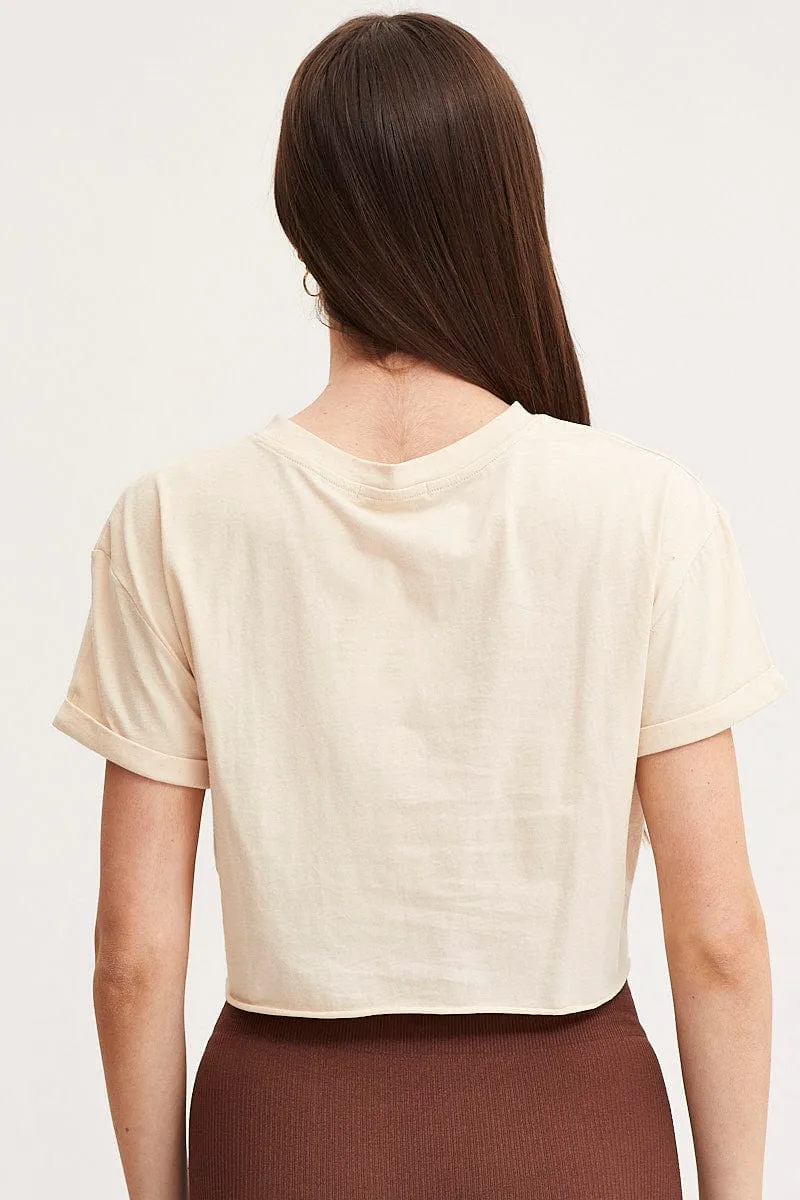 Beige Graphic T Shirt Short Sleeve