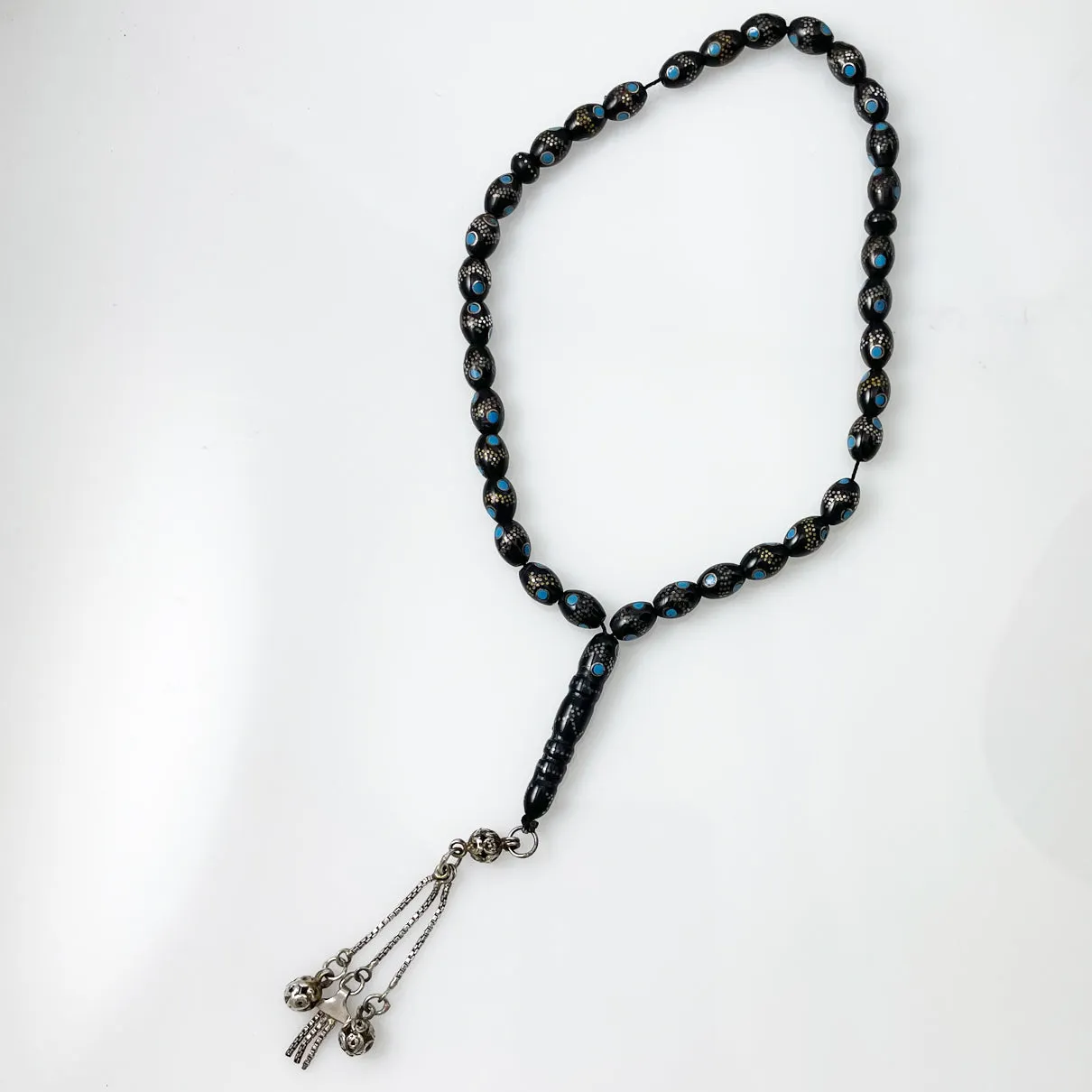 Black Coral Silver Inlay Islamic Prayer Beads