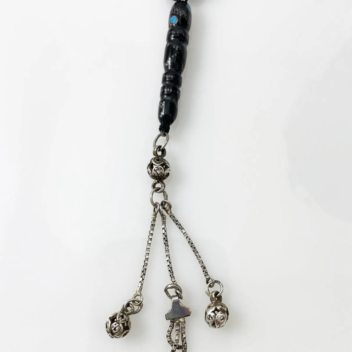 Black Coral Silver Inlay Islamic Prayer Beads