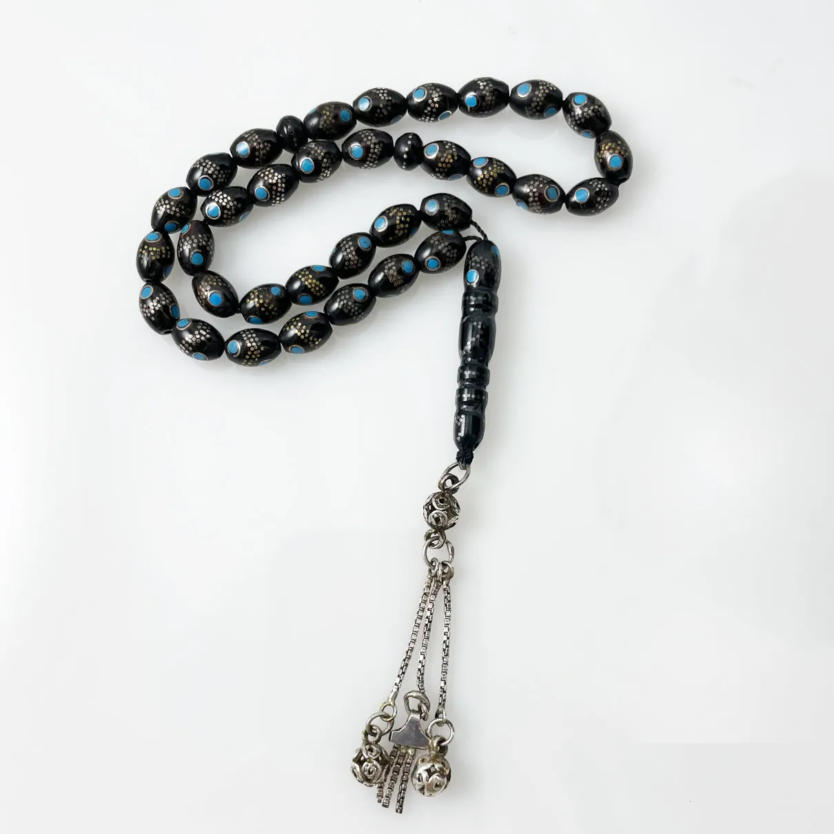 Black Coral Silver Inlay Islamic Prayer Beads