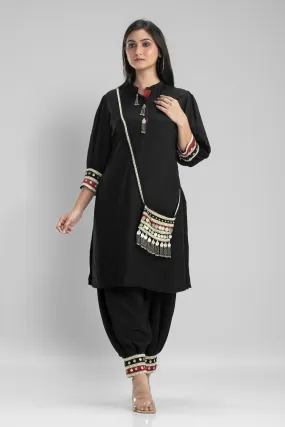 Black Embroidered Premium Silk Patiala Pants Set