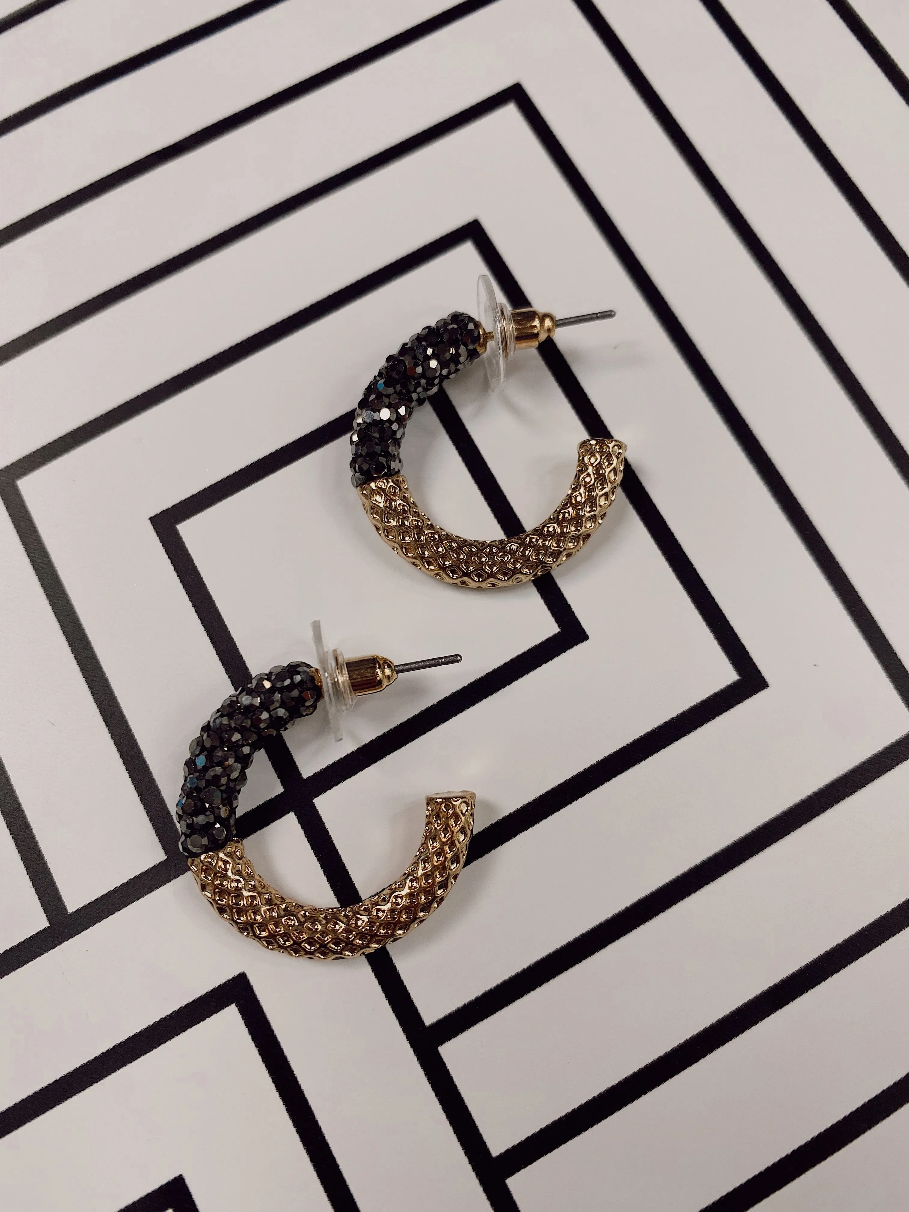 Black Glitz Textured Mini Hoops